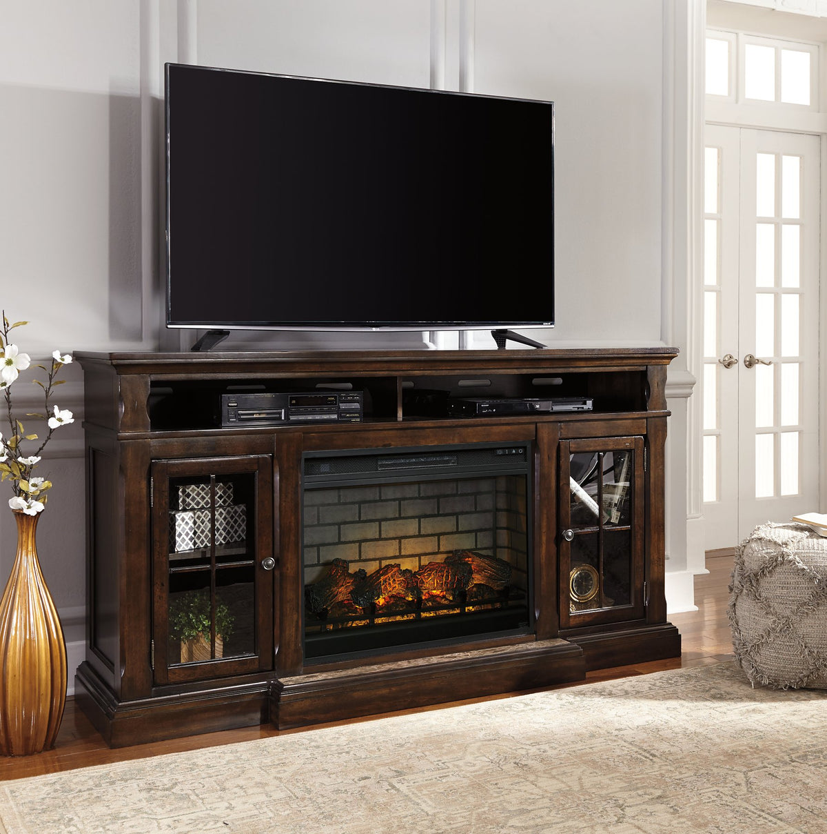 Roddinton 72" TV Stand with Electric Fireplace - Half Price Furniture