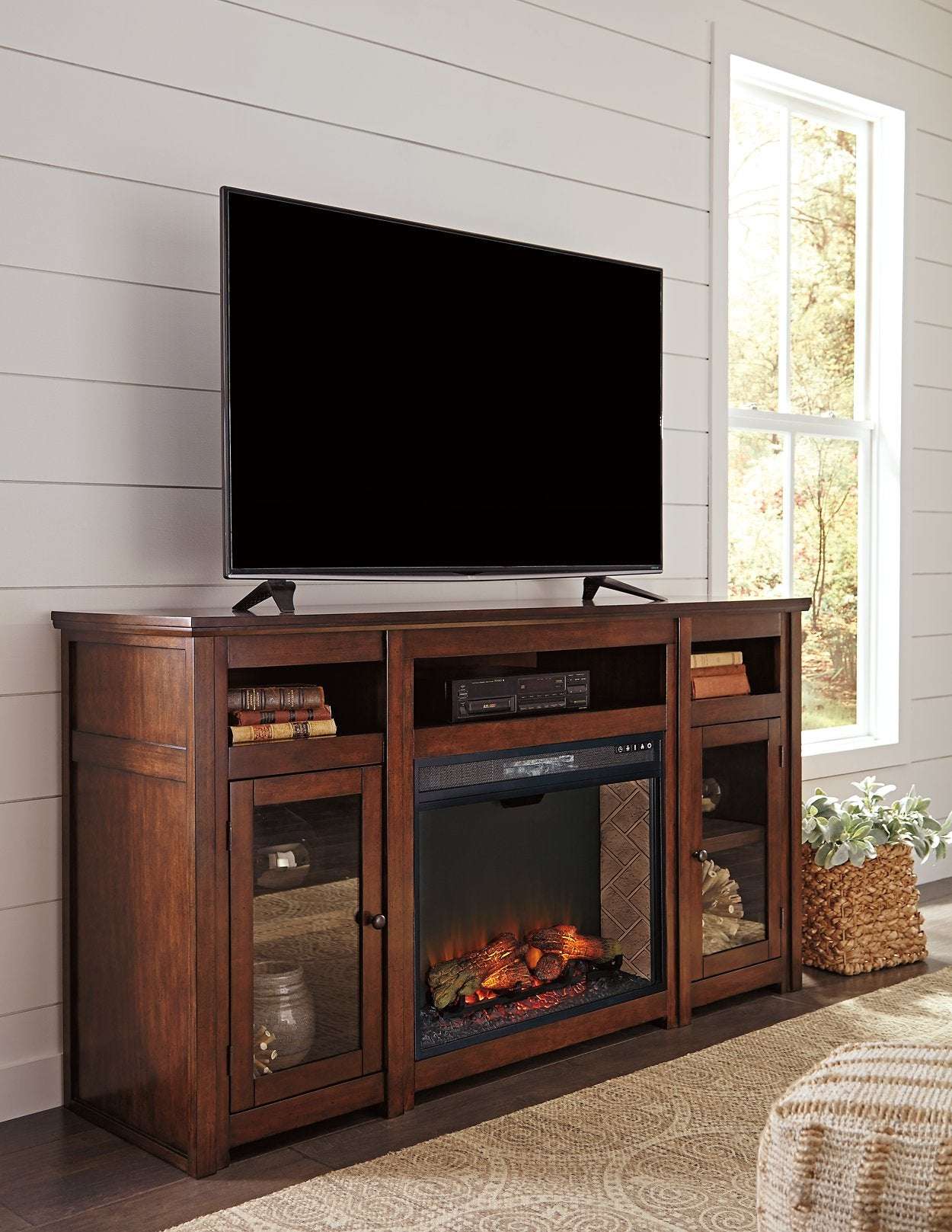 Harpan 72" TV Stand with Electric Fireplace Half Price Furniture