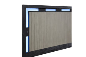 Ribbed gray headboard panel detail