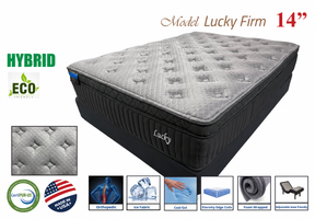 Lucky Firm 14 inch Hybrid Mattress features - cool gel, ice fabric, made in USA, CertiPUR-US