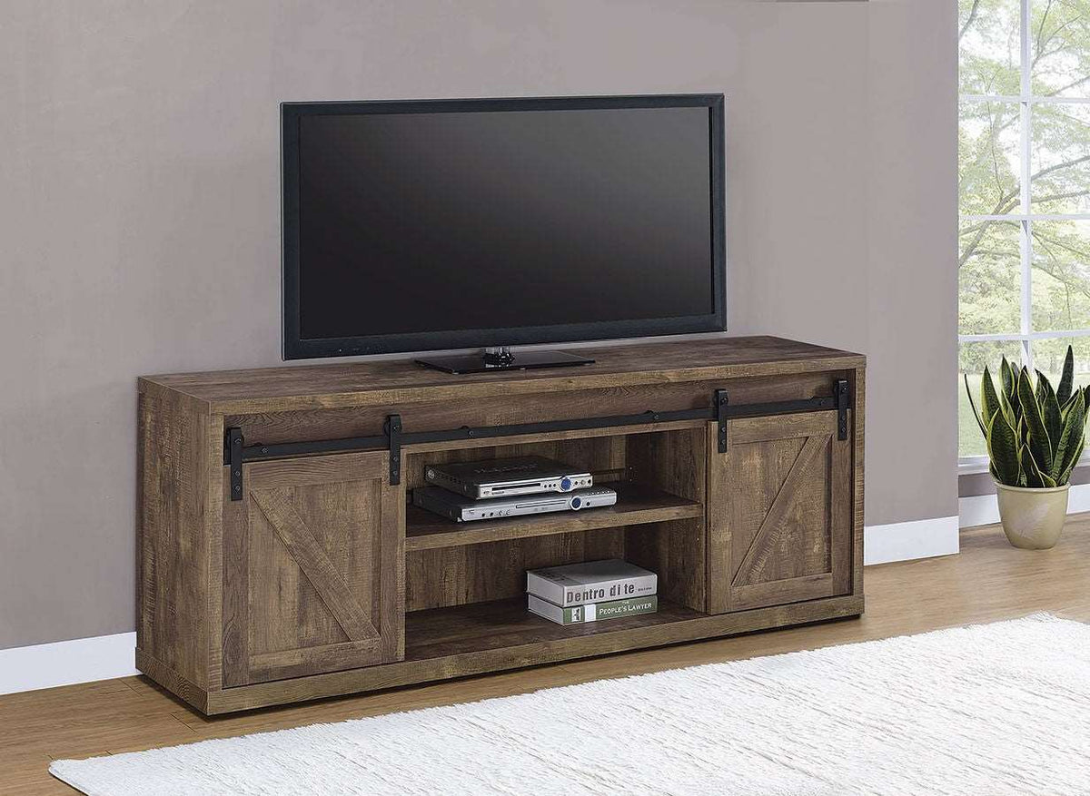 Rustic Oak 71 Inch Tv Console w/ Sliding Barn Doors Half Price Furniture