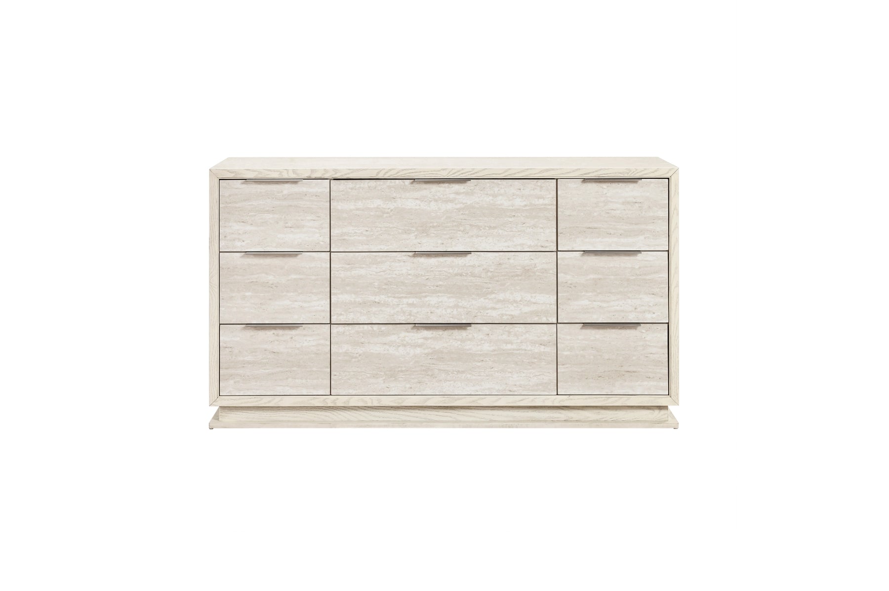 White and light gray dresser, front view