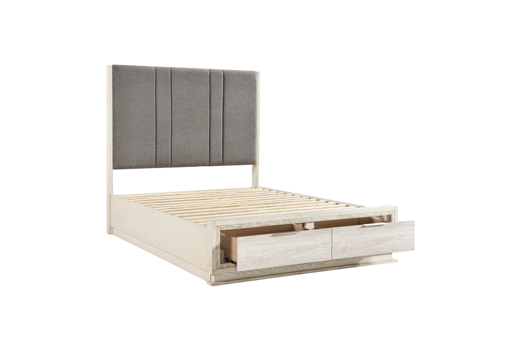 Bed footboard storage drawers open