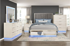 White and gray LED bedroom set with colored headboard lighting