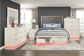 LED bedroom set shown with a different light color
