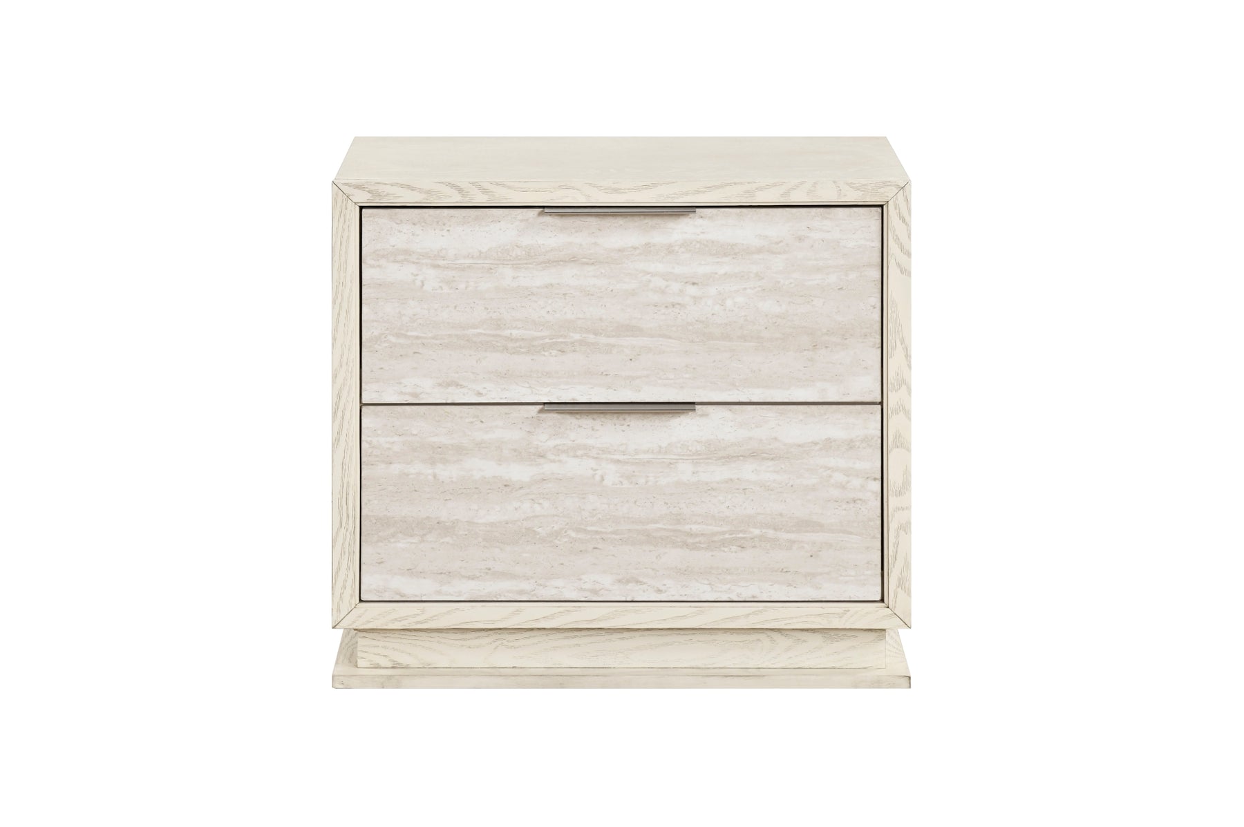 White and light gray nightstand, front view