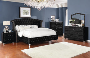 Deanna  Bedroom Collection in Black Velvet Deanna 4 Piece Queen Bedroom Set in Black Velvet Half Price Furniture