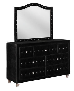 Deanna  Bedroom Collection in Black Velvet Deanna 4 Piece Queen Bedroom Set in Black Velvet Half Price Furniture