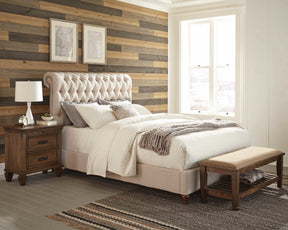 Devon Button Tufted Upholstered Bed Beige - Las Vegas Furniture Stores