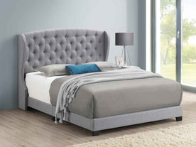 Krome Upholstered Bed with Demi-wing Headboard Smoke Half Price Furniture