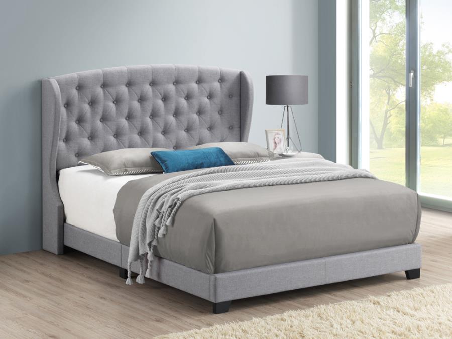 Krome Upholstered Bed with Demi-wing Headboard Smoke Krome Upholstered Bed with Demi-wing Headboard Smoke Half Price Furniture