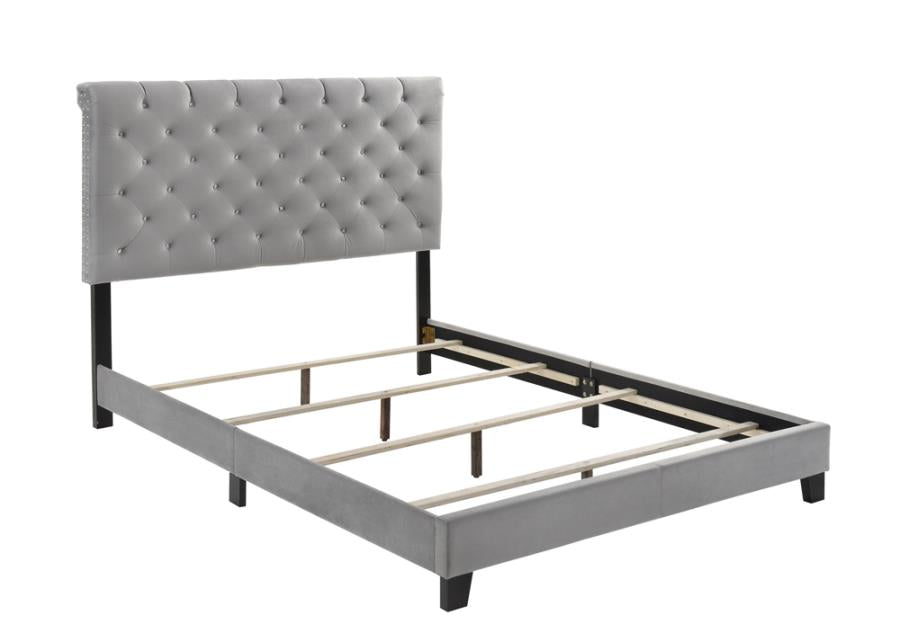 Warner Upholstered Bed in Grey Velvet