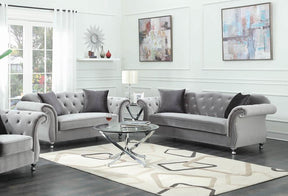 Frostine Upholstered Tufted Living Room Collection Silver Frostine Upholstered Tufted Living Room Collection Silver Half Price Furniture