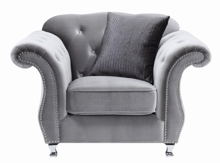 Frostine Upholstered Tufted Living Room Collection Silver