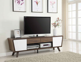 Glossy White and Chestnut TV Stand for Modern Living Rooms Half Price Furniture