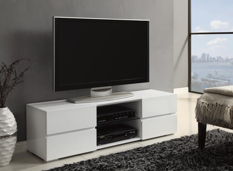 4-drawer TV Console Glossy White