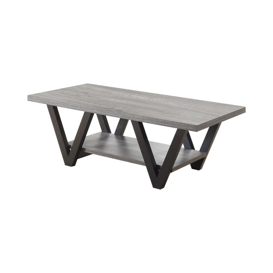 Higgins V-shaped Coffee Table Black and Antique in Gray