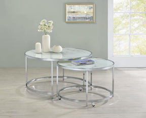 2-piece Round Nesting Table White and Chrome