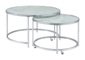 2-piece Round Nesting Table White and Chrome