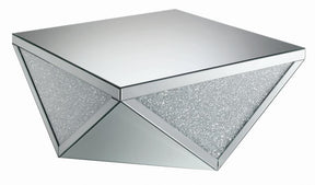 Square Coffee Table with Triangle Detailing Silver and Clear Mirror Half Price Furniture