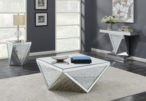 Square Coffee Table with Triangle Detailing Silver and Clear Mirror Half Price Furniture