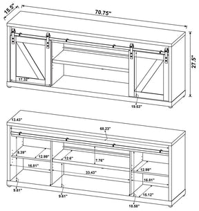71-inch 3-shelf Sliding Doors TV Console Grey Driftwood