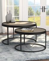 2-piece Round Nesting Tables Weathered Elm