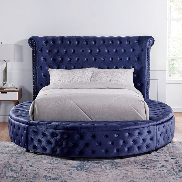 Round glamour upholstered in velvet-like fabric and tufted all around with acrylic crystals Round glamour upholstered in velvet-like fabric and tufted all around with acrylic crystals Half Price Furniture